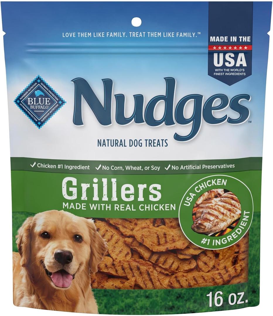 Blue Buffalo Nudges Grillers Natural Dog Treats, Made in the USA with Real Chicken, 16-oz Bag (EXP 01/10/27)