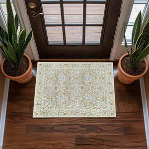 Washable 2x3 Entry Rug, Front Door Rugs Indoor, Vintage Floral Area Rugs for Kitchen, Non-Slip Bathroom Small Rugs, Perfect for Entryway Dcor Door Mat (2x3 Beige Blue)