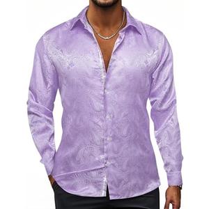 Hi-Tie Silk Mens Paisley Dress Shirts Casual Long Sleeve Button Down Regular Fit Shirts Formal Wedding Party Business, 3X-Large