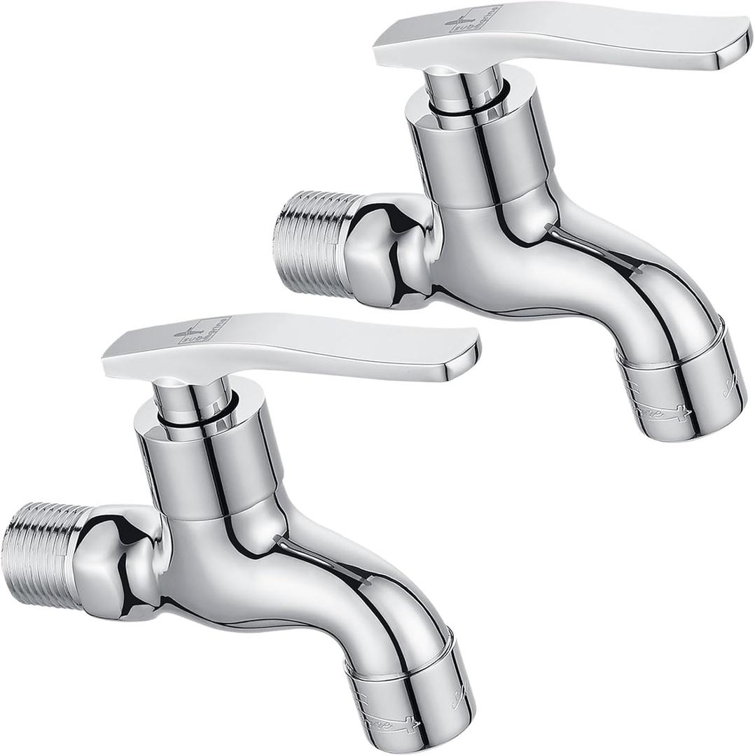 2 Packs SUBMARINE Silver Brass Outdoor Faucet, G1/2 Inch Interface Wall-Mounted Faucet, Used for Bathroom Mop Sink, Balcony and Garden (Chrome Plated)