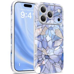 GVIEWIN for iPhone 17 Pro Case for Women, [Compatible with MagSafe] [Upgraded Full Camera Protection], Stylish Floral Shockproof Protective Phone Case for iPhone 17 Pro 6.3", Azurshard/Blue