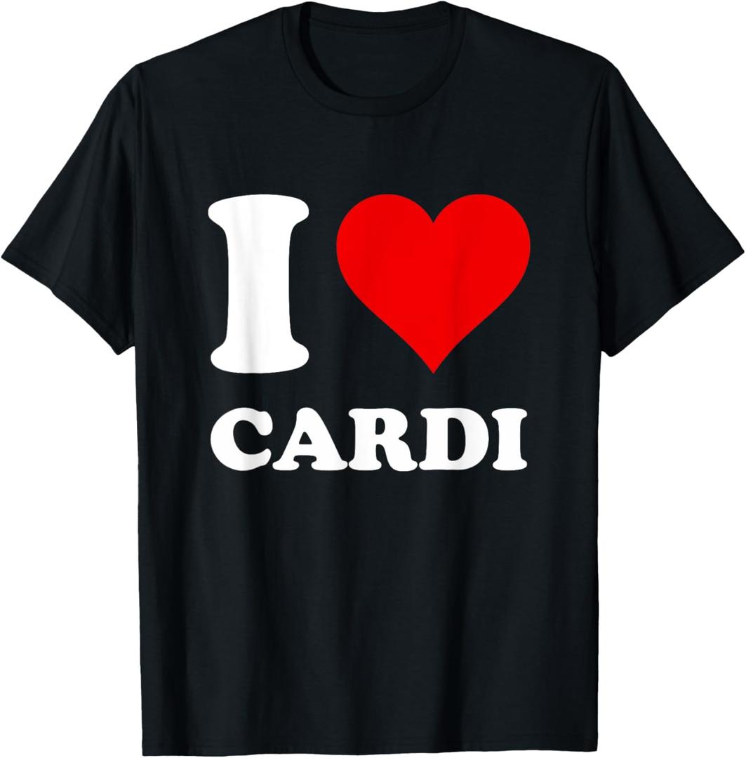 Red Heart I Love Cardi T-Shirt (Black, S)