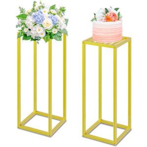Gold Cylinder Stands for Party,2pcs Wedding flower stand,Metal Square Pedestal Stand for Display plant Parties Birthday Decor,31.5 Inch