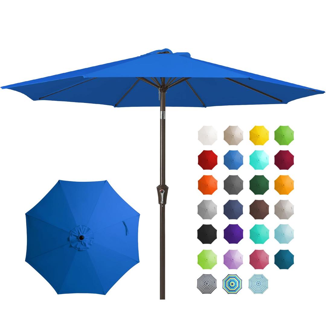 JEAREY 9FT 3 Tier Patio Umbrella Outdoor Market Umbrella Table Umbrellas with 8 Ribs 1.5 Pole Push Button Tilt and Crank UV Protection for Garden,Royal Blue