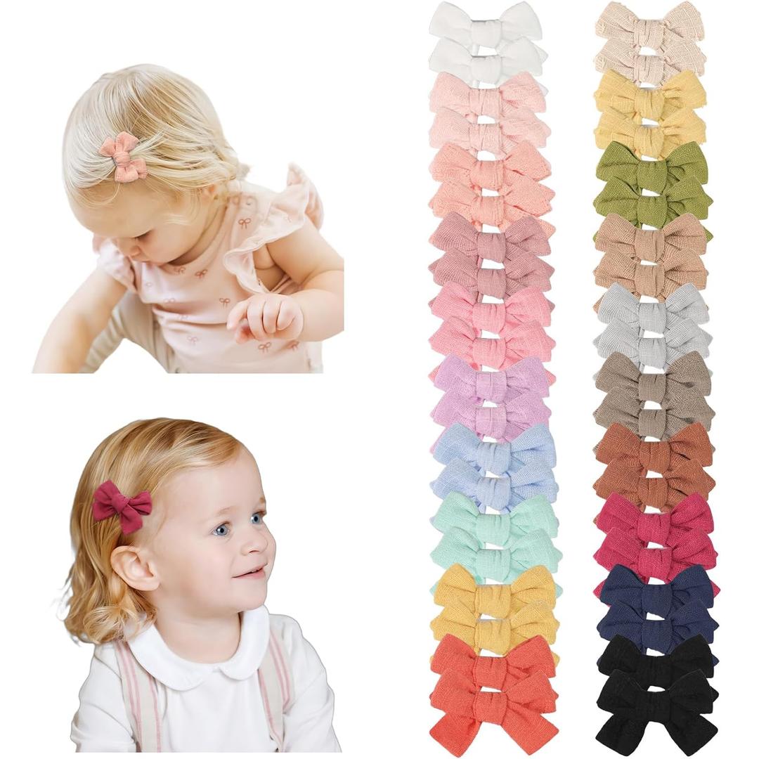 CLLOT 40 Pieces 2inch Girls Hair Bows Linen Fabric Bows Alligator Clips Hair Accessories for Baby Toddlers and Infants20 Pairs Mini Bow