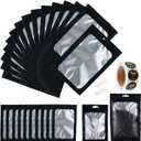 200-pack 6 x 9 in Mylar Bags with Clear Window Resealable Foil Pouches for Food Storage Smell Proof Edible Packaging Bags Bulk for Cookies, Jewelry and Small Business, Matte Black