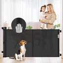 Reinforced 50" Wide Retractable Baby Gate Retractable Dog Gate with Support Rods - Anti-Bottom Crawl, Mesh Gate Retractable Gate Outdoor Retractable Pet Gate Indoor Doorway/Hallway/Stair Gate, Black