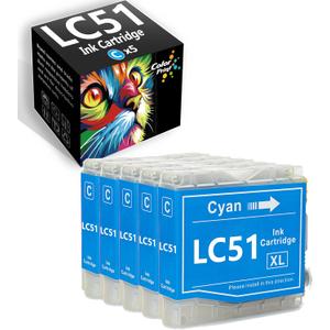 Compatible LC51 Ink Cartridge Replacement for Brother LC-51 LC51CL LC51C for DCP-130C DCP-357C DCP-560CN DCP-770CW MFC-230C MFC-240C MFC-465CN MFC-5860CN MFC-885CW Printer (5-Pack, Cyan)