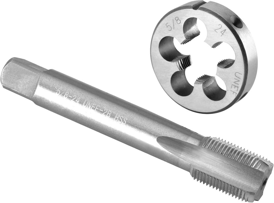 Burkit 5/8"-24 UNEF Tap and Die Set, 5/8 x 24 UNEF Machine Thread Tap and Round Die Right Hand