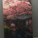 LSIUHWUWI Japanese Decor Cherry Blossom, Sakura, with Water Lake and Japonese Houses Wall art Japanese Painting Room Decor Canvas Poster Artwork Home Decor 20x40inchx3