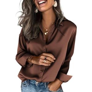 Satin Blouses for Women Silk Button Down Shirts Long Sleeve Business Casual Tops, Small