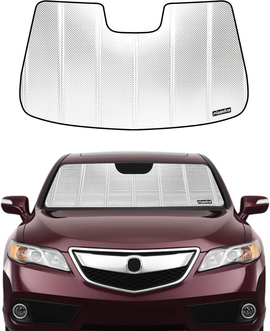 Windshield Sun Shade for Acura RDX 2013-2018 Without Rearview Mirror Mounted Camera. Reflective Aluminum Film Front Window Sunshade - BLAZBLOCK (Classic Shiny Silver)