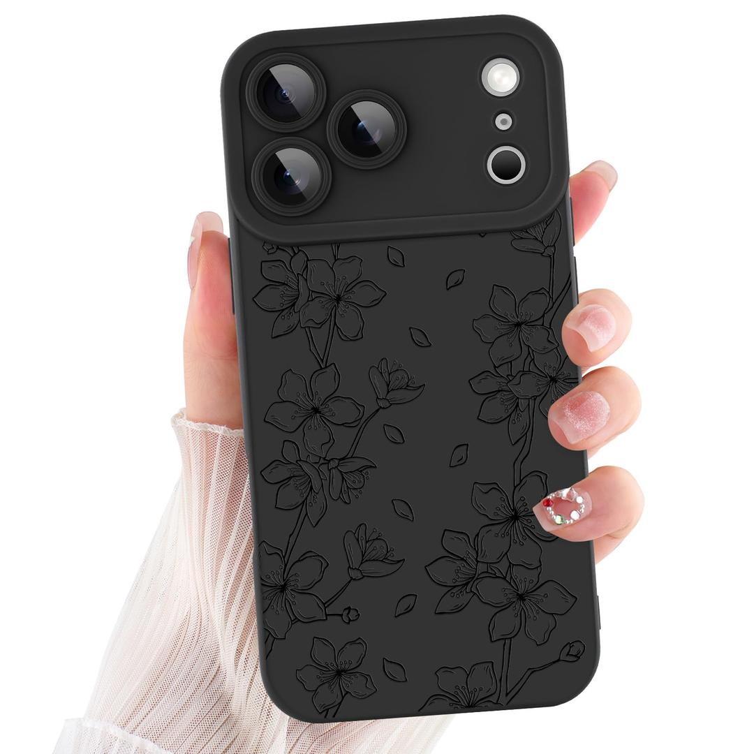 ZIYE Compatible with iPhone 17 Pro Max Case Flower Floral Pattern Black