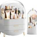 Makeup Organizers Countertop, Makeup organization for Vanity, Cosmetic Storage with Lid and Drawers, Skincare Display Cases with for Desktop, Bathroom (White)