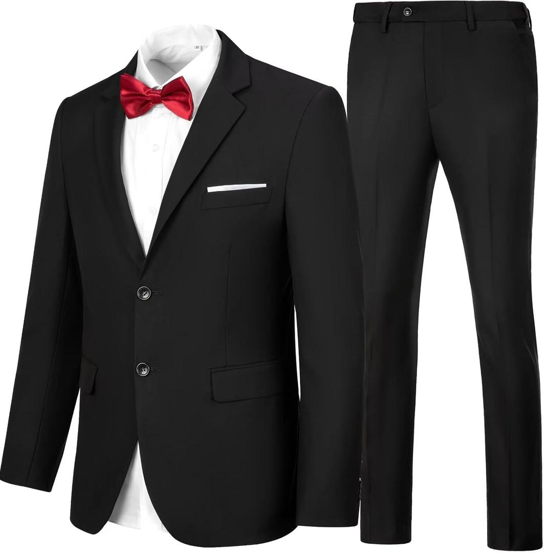 Mens Suits Slim Fit Prom Homecoming Suit for Men Wedding Business Tux Outfit 2 Piece Suit Jacket Blazer Pants Set (Black, XL)