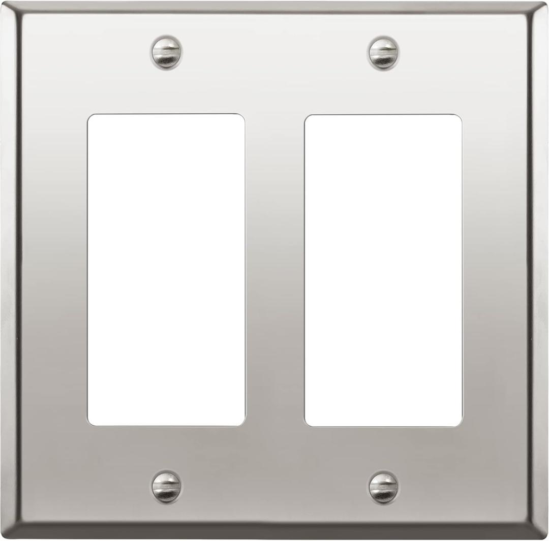 ENERLITES Decorator Switch or Receptacle Outlet Metal Wall Plate, Stainless Steel 201, Corrosion Resistant, Size 2-Gang 4.50" x 4.57", 7732-PC, Polished Chrome, Silver ENERLITES Decorator Switch or Receptacle Outlet Metal Wall Plate, Stainless Steel 201, Corrosion Resistant, Size 2-Gang 4.50" x 4.57", 7732-PC, Polished Chrome, Silver