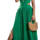 CHICME Women's Sleeveless Halter Neck Dress Criss Cross Tie Back Split High Maxi Dress (Medium)