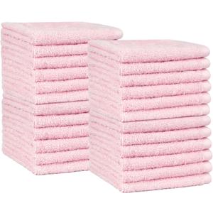 Amazon Basics Highly Absorbent, Fast Drying 100% Cotton Washcloths for Bathroom and Face, 12 x 12 inches, Petal Pink, 24-Pack