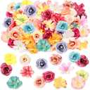 Hanaive 80 Pcs Faux Flower Heads Mini Artificial Flower Heads Fake Peony Daisy Rose Plum Blossom Multicolor Small Silk Daisy for DIY Home Wedding Crafts Decoration (Bright Color)