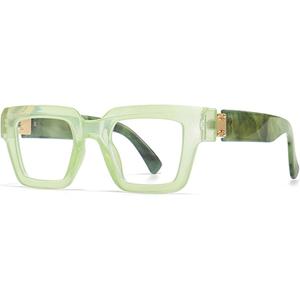 bullabulling Oprah Style Reading Glasses for Women Men, Fashion Square Blue Light Blocking Readers L05 (Green)