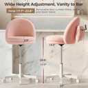 GTPOFFICE Vanity Chair with Back, Adjustable Tall Office Chair High Swivel Bar Stools Fluffy Cute Desk Chair Comfy with Wheels Bow Pillow Armlees for Adults Standing Desk Bar, Teddy Velvet, Pink