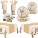 Childom Spring Party Decorations,147 Pcs Disposable Plates and Napkins Party Supplies,Bunny Dinnerware Sets with Plastic Tablecloth Knives Fork,Paper Plates Napkin Cups for Birthday Easter Decorations