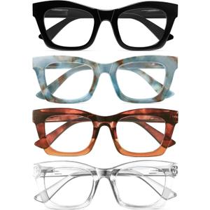 CCVOO 1.75 Reading Glasses for Women, Stylish Eyeglasses, Blue Light Readers for Women, Computer Eye Glasses, Cheaters (Black + Transparent + Marbel Mint Solid Color+ Half Leopard/Half Brown)