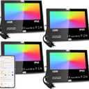 MELPO LED Flood Light Outdoor, 500W Equivalent 5000LM Smart RGB Landscape Lighting with APP Control, DIY Scenes - Timing - Warm White 2700K - Color Changing Uplight, IP66 Waterproof US Plug (4 Pack)