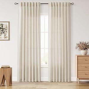 Nanspring Birch Beige Linen Curtains 84 Inches Long for Living Room Light Filtering Semi Sheer Curtain Back Tab Modern Farmhouse Decor Elegant Luxury Coastal Drapes for Bedroom Office 52x84, 2 Panels