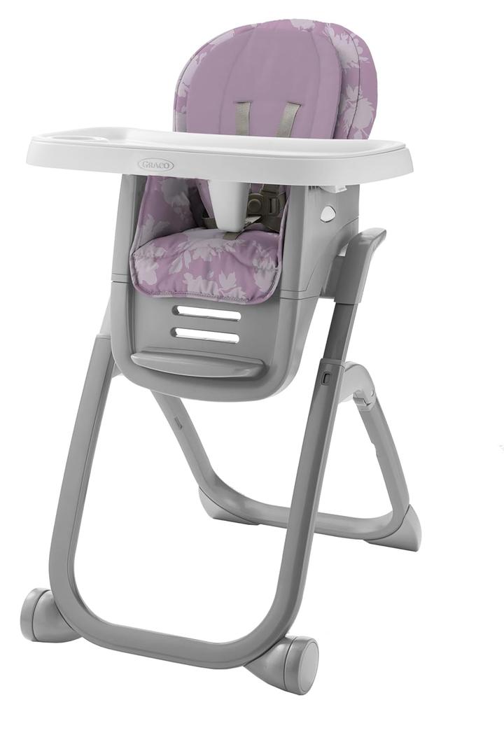 Graco DuoDiner DLX Highchair, 6 Stages of Use  Infant to Baby High Chair, Infant to Toddler Booster Seat, Youth Stool, 5 Adjustable Height Positions, Lilac Mod