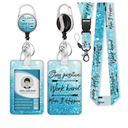 Lanyards for ID Badges, Positive Badge Holder with Retractable Reel Clip, Inspirational Quote Card Name Tag Lanyard Vertical ID Card Protector Case for Women Nurse Doctor Teacher Student Blue