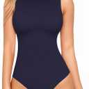 MANGOPOP Women's Mock Turtle Neck Sleeveless Tank Tops Bodysuit Leotard Clothing (X-Large, 11 Navy Blue)
