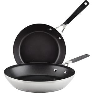 KitchenAid Stainless Steel Nonstick Frying Pans/Skillet Set, 9.5 Inch and 12 Inch - Brushed Stainless Steel
