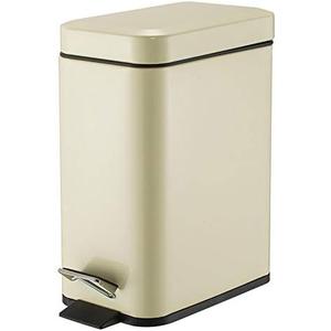 1.3 Gallon Rectangular Small Steel Step Trash Can Wastebasket Stainless Steel Bathroom Slim Profile Trash Can 5 Liter Garbage Container Bin for Bathroom Bedroom Kitchen and Office Beige