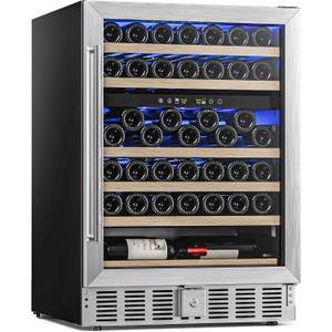 Antarctic Star 24 Inch Wine Fridge, 52 Bottle Wine Cooler Refrigerator. 39-64F Dual Zone Wine Refrigerator Glass Door, Built in or Freestanding Under Counter Fridge for Home Bar Office