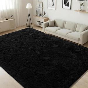 ISEAU Rugs for Living Room Fluffy Area Rug Carpets Soft Shaggy 6x9 Feet Rugs for Bedroom, Fuzzy and Comfy Shag Large Rug for Teen's Dorm Boys Kids Nursery Room Decor, Black