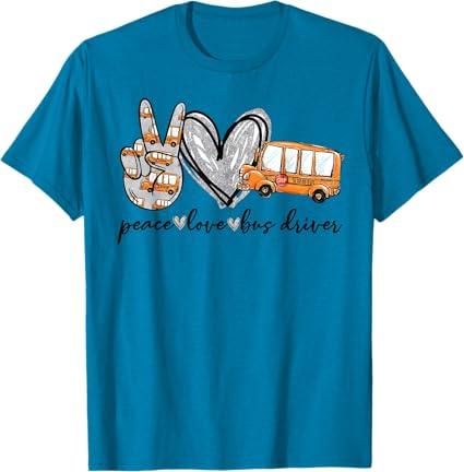 Peace Love Bus Driver Funny School Bus Driver Men Women Kids T-Shirt XL Size
