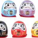HOMSFOU Japanese Dharma Ornament 5Pcs Mini Bodhidharma Ceramic Figurines Traditional Desktop Adornments Home Office Decor