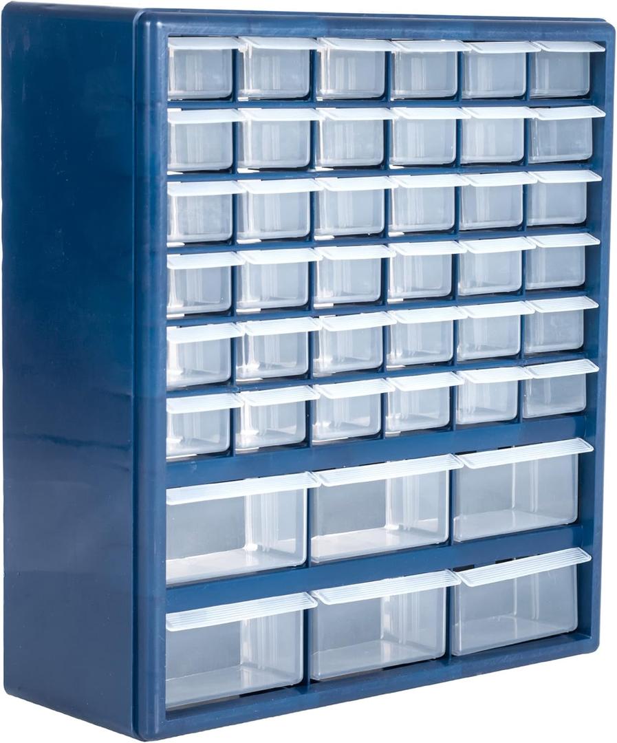 Plastic Storage Drawers  42 Compartment Organizer  Desktop or Wall Mount Container for Hardware, Parts, Crafts, Beads, or Tools by Stalwart, 10 Targets