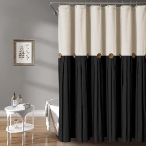 Awellife Linen Button Farmhouse Beige Shower Curtain,Linen and Cotton Woven Fabric,Pleated Brown Stripe,Country Style (Cream & Black, 72" L x 72" W) (72"W x 72"L)