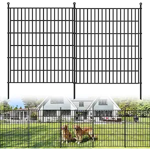 5 Panels No Dig Garden Fence with Gate, 32 in(H) X12.1 ft(L) Metal Fence Panels, Thickened Rustproof Garden Fencing, Animal Barrier for Dogs, Rabbits, and Patio