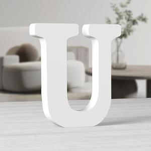 AOCEAN 10 Inch White Big Wood Letters, Unfinished Wooden Letters for Wall Decor Decorative Standing Letters Slices Sign Board Decoration for Craft Home Party Projects (U)