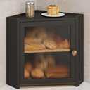 JANSNIMEN Corner Bread Box for Kitchen Countertop, Large Bread Container Storage Vintage Wooden Farmhouse Bread Box with Window for Homemade Bread Holder (Black)