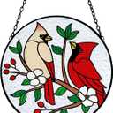 Tuitessine Cardinal Stained Glass Suncatcher - Red Bird Sun Catcher - Hand-Painted Glass Panel - Decor for Window - Christmas & Birthday Gift for Grandma & Birds Lover - 6.3x6.3