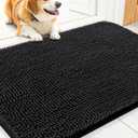 Smiry Dog Door Mat for Muddy Paws 30x20, Absorbs Moisture and Dirt Doormat, Non-Slip Washable Quick Dry Chenille Front Door Mat Indoor Entrance, Entryway Carpet for Inside Floor, Black