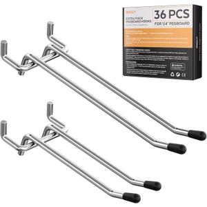 INCLY 4/6 Inch Pegboard Hooks, 36 Pack Heavy Duty Double Arm Peg Board Straight Hooks, Peg Board Tool Hangers Fit for 1/4" Pegboard Garage Hanging Tools, Craft Organizing, Kitchen, Store