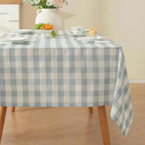 Alsoo Checkered Tablecloth Rectangle, Buffalo Plaid Table Cloth Washable Wrinkle Free, Cotton Linen Gingham Table Cover for Picnic Kitchen Dining Room, Blue and White, 60 x 106