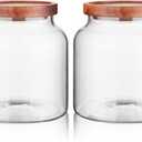 Labina Glass Storage Container Airtight Food Jars Kitchen Canister with Wood Lids, 54 Oz (1600ml) Wide Mouth Pantry Organization Glass Jar for Flour, Sugar, Cookie, Spagetti, Nuts and Candy (2 Pack)