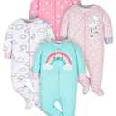Gerber Baby Girls 4 Pack Sleep 'N Play Footie, Cloudy, Preemie