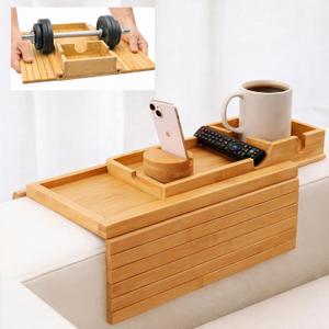 Chair Arm Table-Sofa Cup Holder Armrest with Detachable 360° Rotating Phone Stand for Hands-Free Viewing, Made from Premium Natural Bamboo for Drinks, Phone and Remote